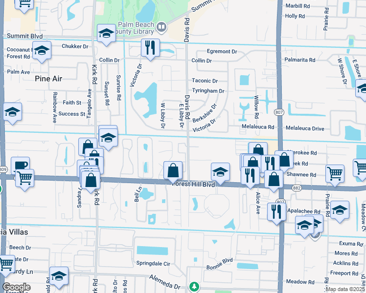 map of restaurants, bars, coffee shops, grocery stores, and more near 1604 Woods Bend Road in West Palm Beach