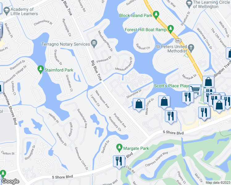 map of restaurants, bars, coffee shops, grocery stores, and more near 1910 Capeside Circle in Wellington