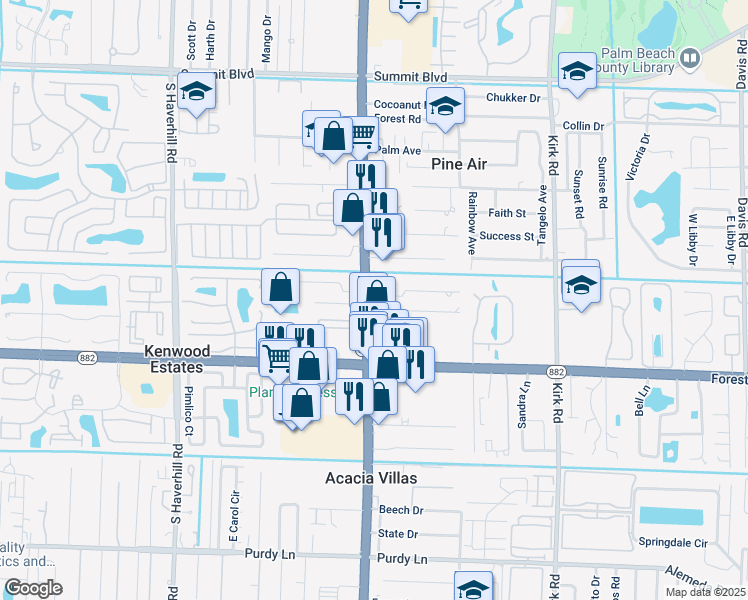 map of restaurants, bars, coffee shops, grocery stores, and more near 1616 South Military Trail in West Palm Beach