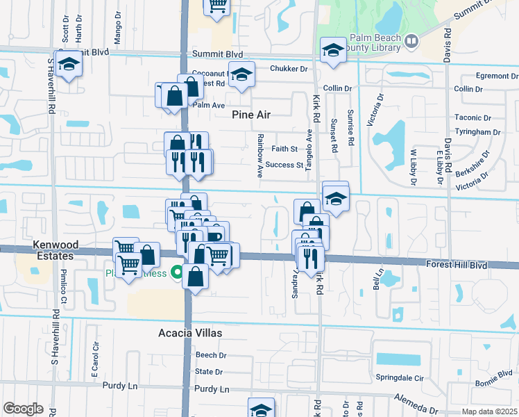map of restaurants, bars, coffee shops, grocery stores, and more near 1700 Forest Lakes Circle in West Palm Beach