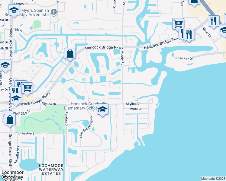 map of restaurants, bars, coffee shops, grocery stores, and more near 13000 Sandy Key Bend in North Fort Myers