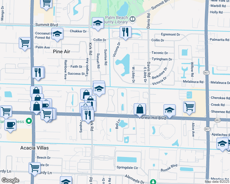 map of restaurants, bars, coffee shops, grocery stores, and more near 3706 Victoria Drive in West Palm Beach
