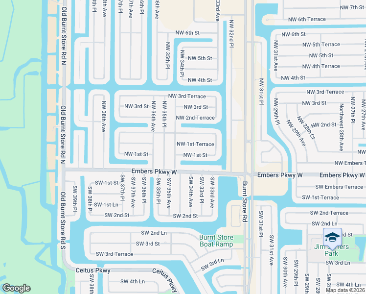 map of restaurants, bars, coffee shops, grocery stores, and more near 3413 Northwest 1st Terrace in Cape Coral