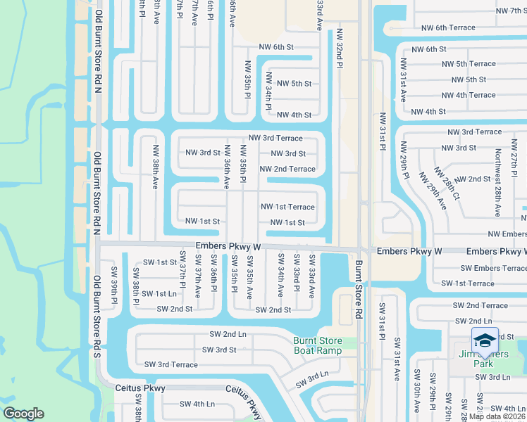 map of restaurants, bars, coffee shops, grocery stores, and more near 3413 Northwest 1st Terrace in Cape Coral