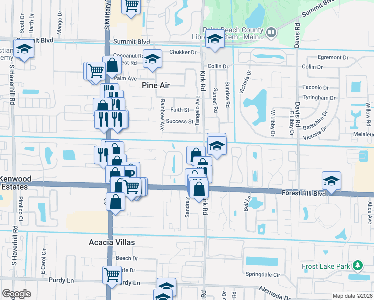 map of restaurants, bars, coffee shops, grocery stores, and more near 1610 Forest Lakes Circle in West Palm Beach