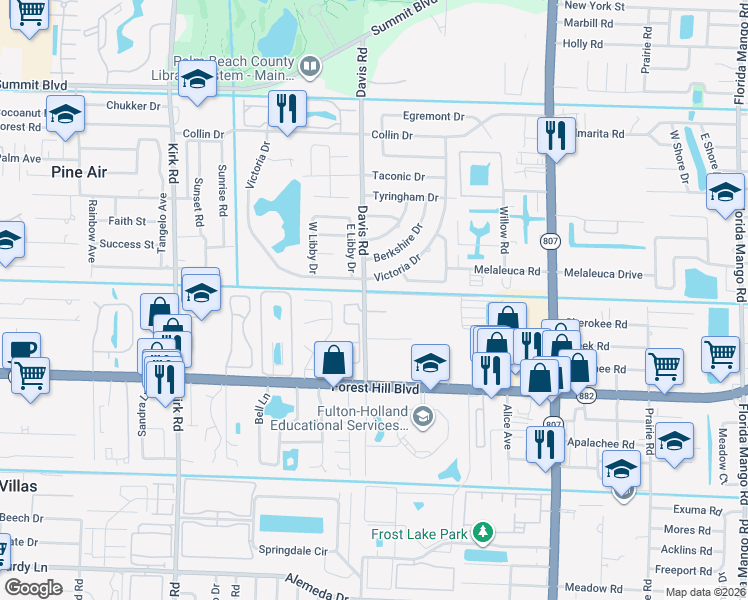 map of restaurants, bars, coffee shops, grocery stores, and more near 1454 Victoria Drive in West Palm Beach
