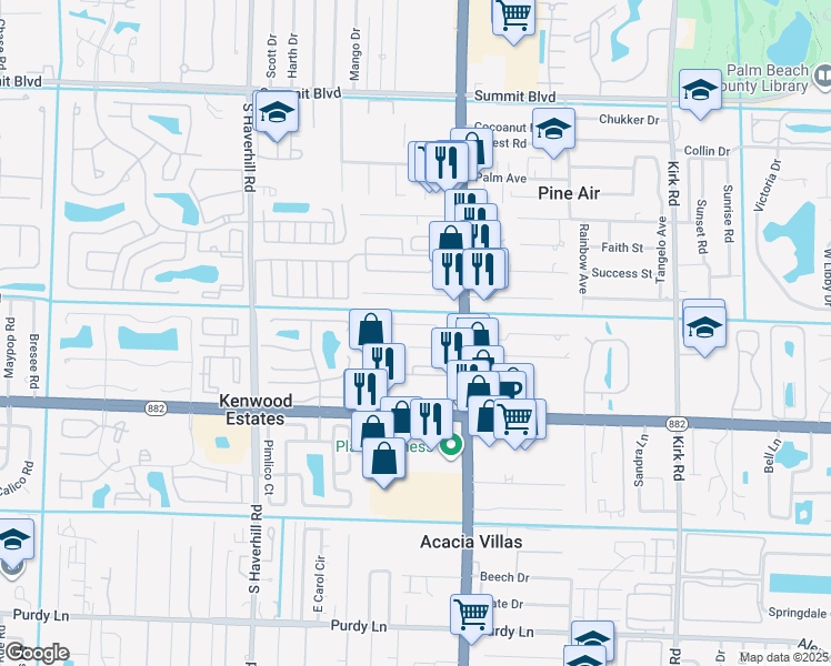 map of restaurants, bars, coffee shops, grocery stores, and more near 4647 Hairland Drive in West Palm Beach