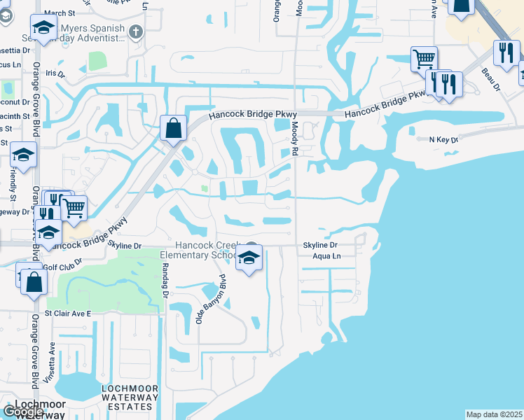 map of restaurants, bars, coffee shops, grocery stores, and more near 13000 Sandy Key Bend in North Fort Myers