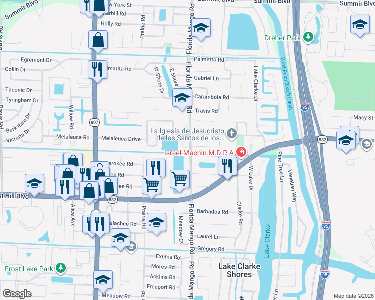 map of restaurants, bars, coffee shops, grocery stores, and more near 1472 Lake Mango Way in West Palm Beach