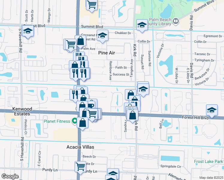 map of restaurants, bars, coffee shops, grocery stores, and more near 1664 Forest Lakes Circle in West Palm Beach