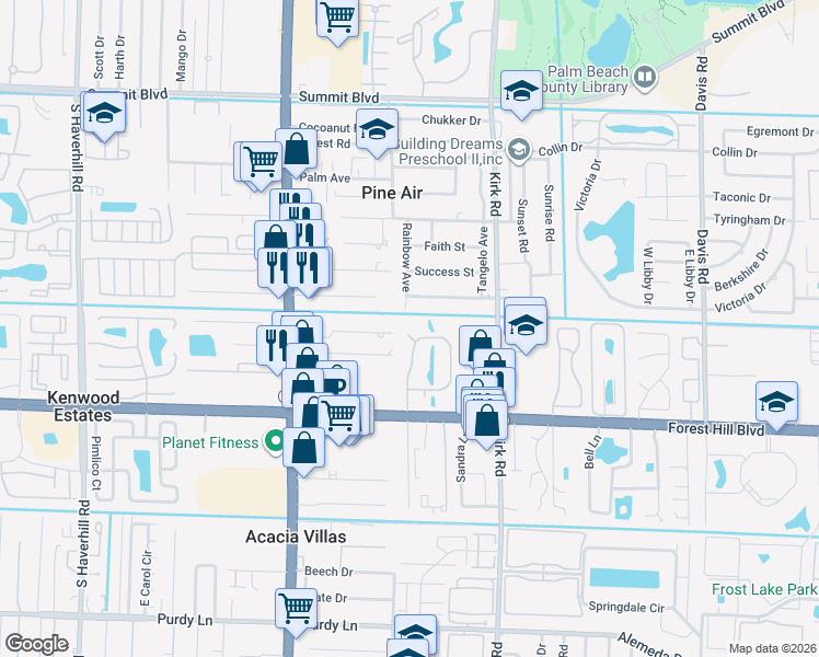 map of restaurants, bars, coffee shops, grocery stores, and more near 1664 Forest Lakes Circle in West Palm Beach