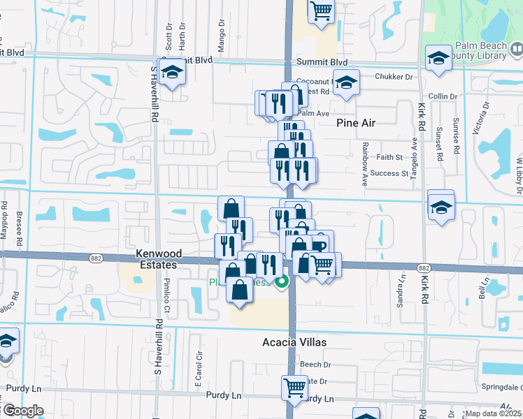 map of restaurants, bars, coffee shops, grocery stores, and more near 4647 Hairland Drive in West Palm Beach