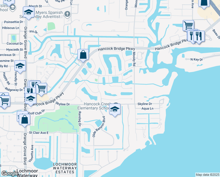 map of restaurants, bars, coffee shops, grocery stores, and more near 13040 Sandy Key Bend in North Fort Myers