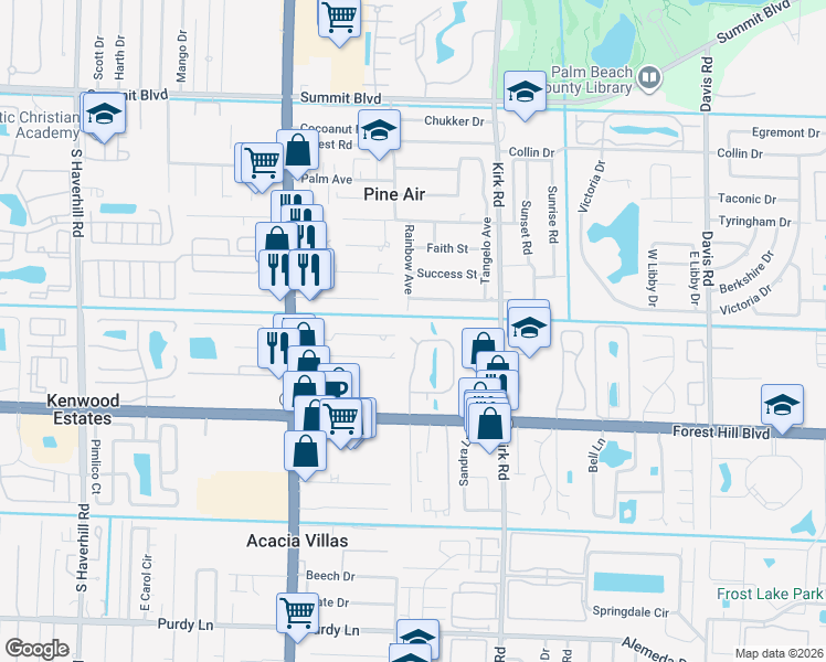 map of restaurants, bars, coffee shops, grocery stores, and more near 1664 Forest Lakes Circle in West Palm Beach