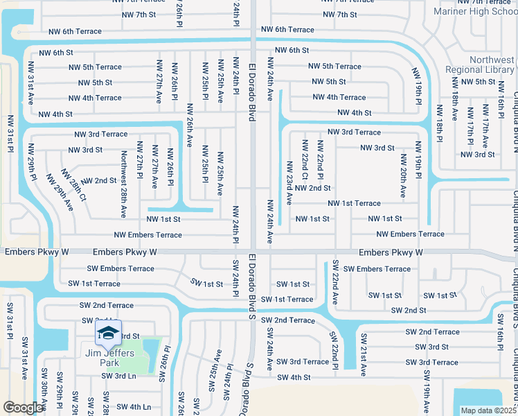 map of restaurants, bars, coffee shops, grocery stores, and more near 117 El Dorado Boulevard North in Cape Coral