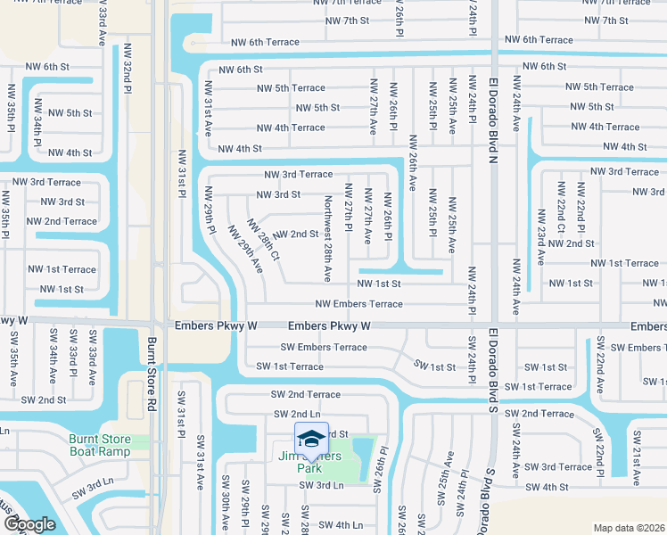 map of restaurants, bars, coffee shops, grocery stores, and more near 109 Northwest 28th Ave in Cape Coral