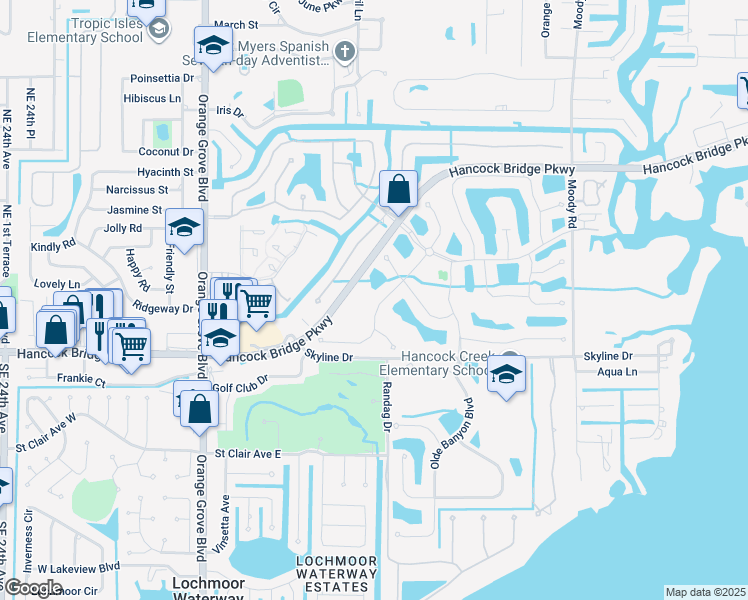 map of restaurants, bars, coffee shops, grocery stores, and more near 12989 Turtle Cove Trail in North Fort Myers