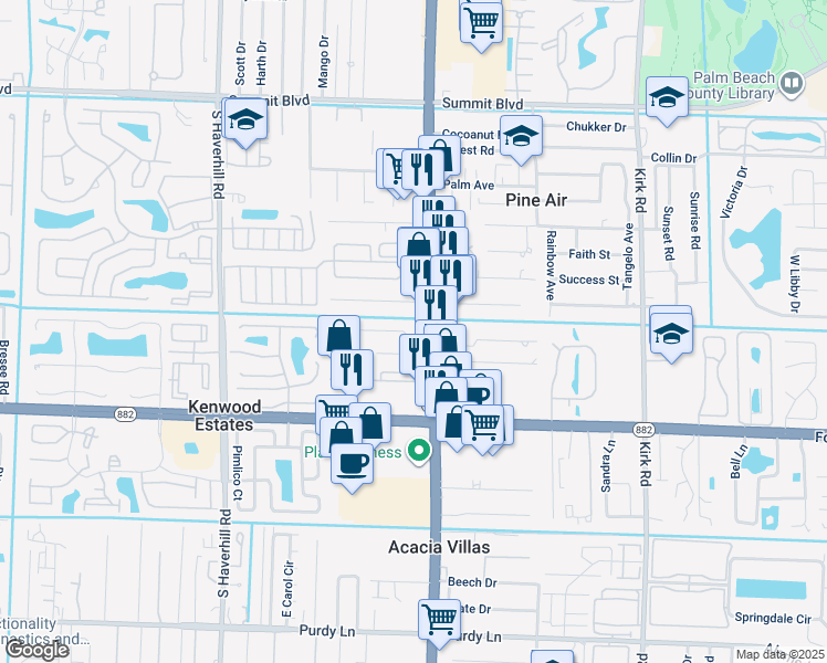 map of restaurants, bars, coffee shops, grocery stores, and more near 4561 Hairland Drive in West Palm Beach