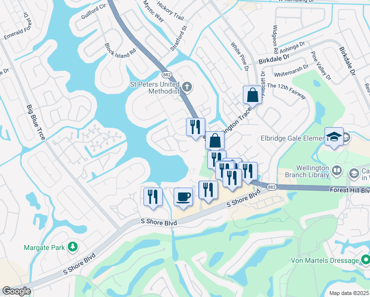 map of restaurants, bars, coffee shops, grocery stores, and more near 6 Sag Harbor Court in Wellington