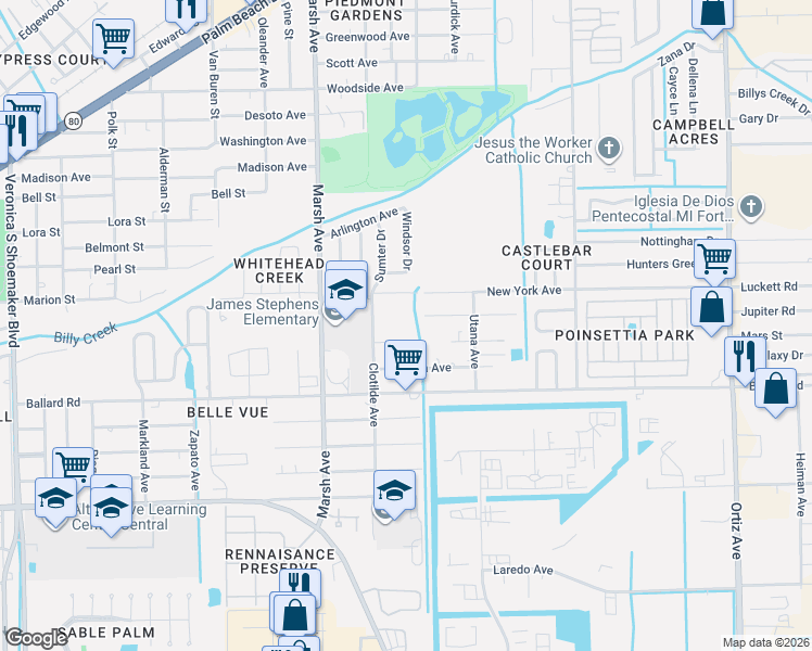 map of restaurants, bars, coffee shops, grocery stores, and more near 370 Detroit Avenue in Fort Myers