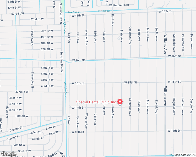 map of restaurants, bars, coffee shops, grocery stores, and more near 1505 Oak Avenue in Lehigh Acres