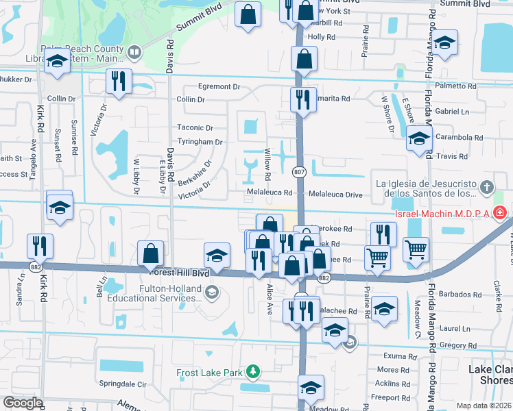 map of restaurants, bars, coffee shops, grocery stores, and more near 3164 Melaleuca Drive in West Palm Beach