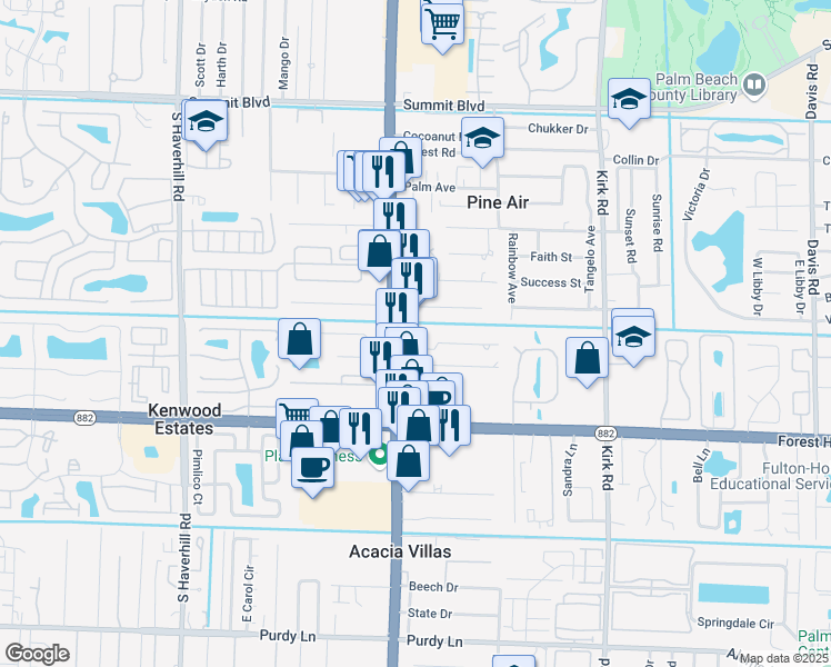 map of restaurants, bars, coffee shops, grocery stores, and more near 1490 South Military Trail in West Palm Beach