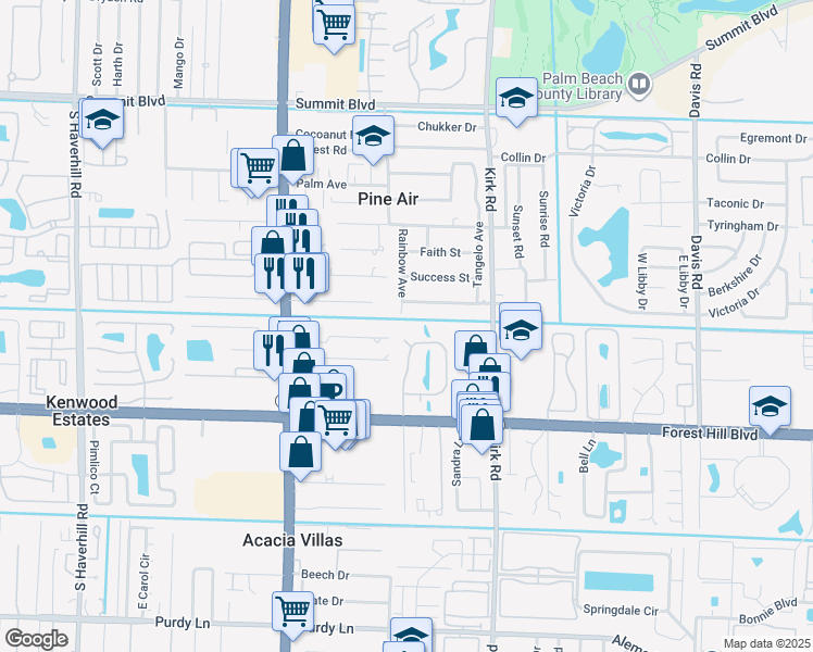 map of restaurants, bars, coffee shops, grocery stores, and more near 1664 Forest Lakes Circle in West Palm Beach