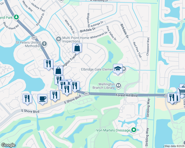 map of restaurants, bars, coffee shops, grocery stores, and more near 1776 The 12th Fairway in Wellington