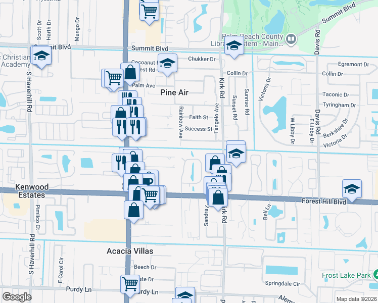 map of restaurants, bars, coffee shops, grocery stores, and more near 1660 Forest Lakes Circle in West Palm Beach
