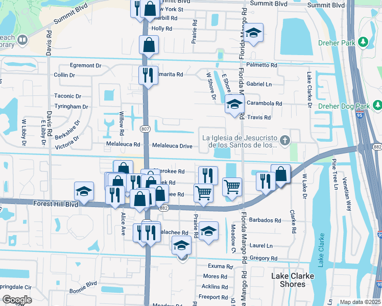 map of restaurants, bars, coffee shops, grocery stores, and more near 2792 Melaleuca Drive in West Palm Beach