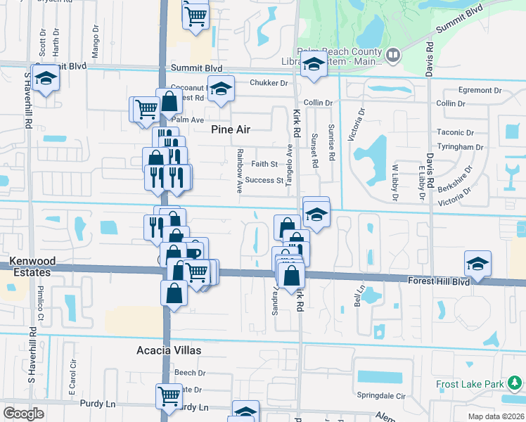 map of restaurants, bars, coffee shops, grocery stores, and more near 1634 Forest Lakes Circle in West Palm Beach