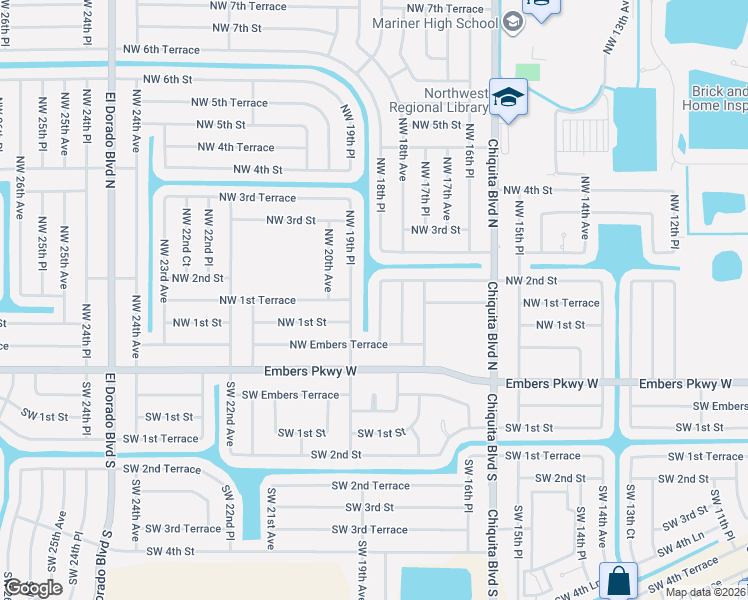 map of restaurants, bars, coffee shops, grocery stores, and more near 116 Northwest 18th Place in Cape Coral