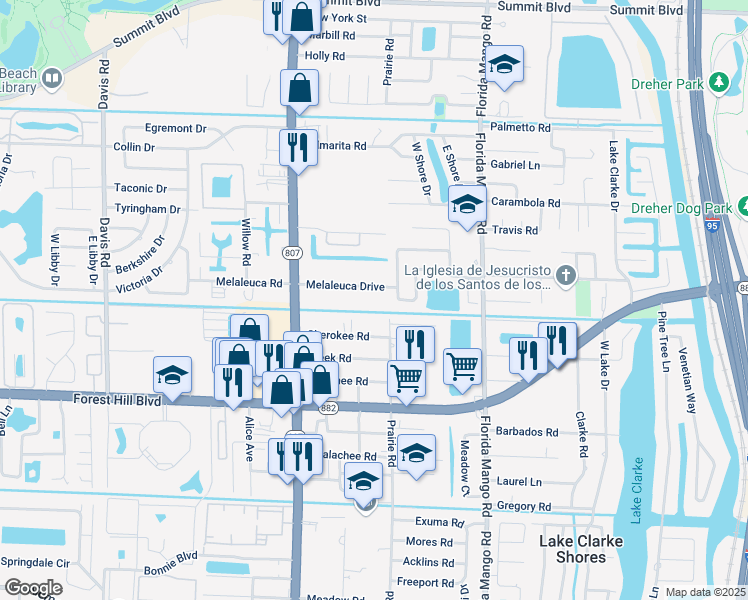 map of restaurants, bars, coffee shops, grocery stores, and more near 2792 Melaleuca Drive in West Palm Beach