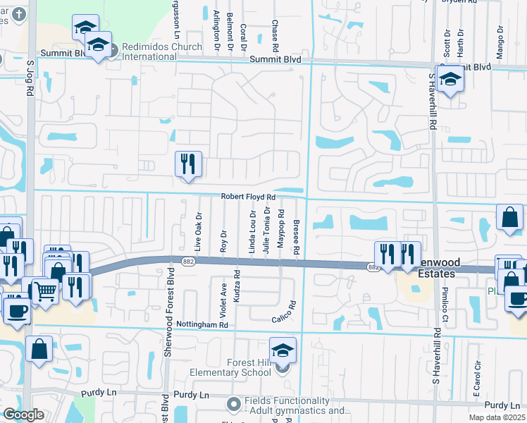 map of restaurants, bars, coffee shops, grocery stores, and more near 1561 Julie Tonia Drive in West Palm Beach