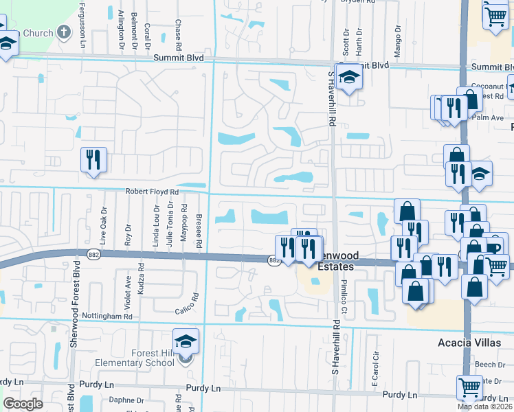 map of restaurants, bars, coffee shops, grocery stores, and more near 5342 Garden Hills Circle in West Palm Beach