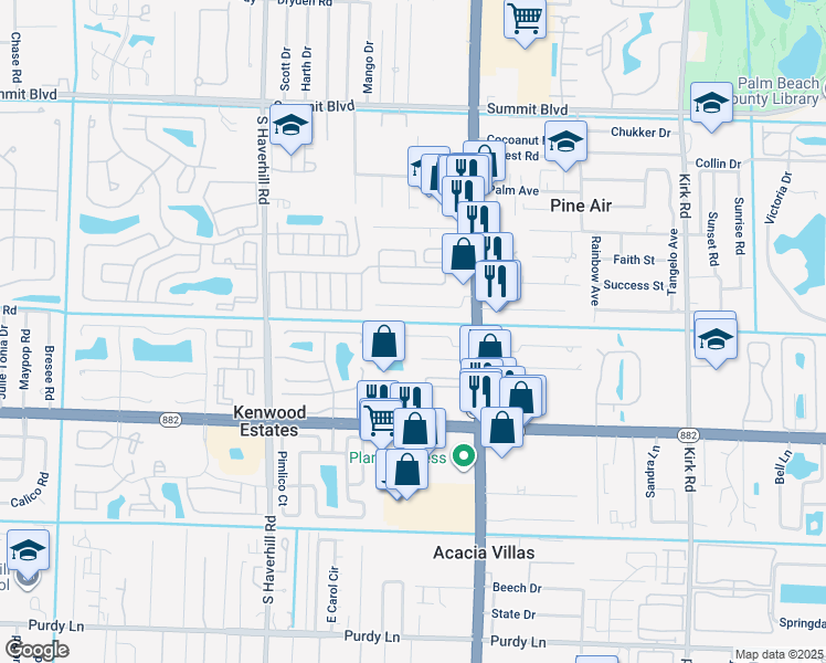 map of restaurants, bars, coffee shops, grocery stores, and more near 4647 Hairland Drive in West Palm Beach