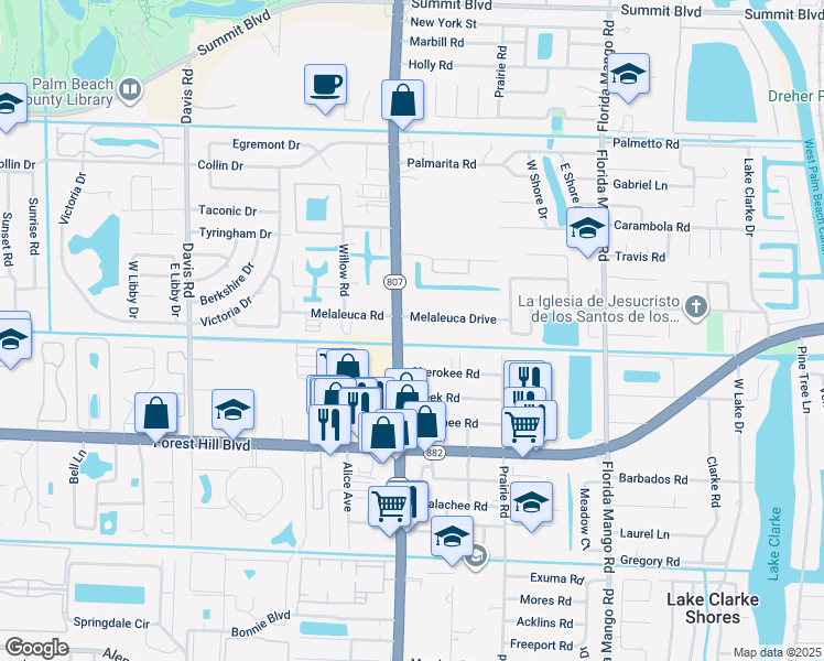 map of restaurants, bars, coffee shops, grocery stores, and more near 1481 South Congress Avenue in West Palm Beach