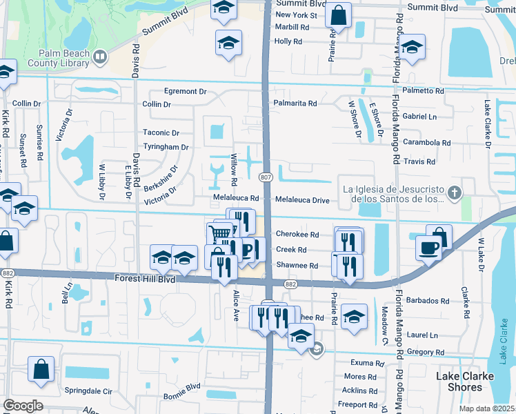 map of restaurants, bars, coffee shops, grocery stores, and more near 1481 South Congress Avenue in West Palm Beach
