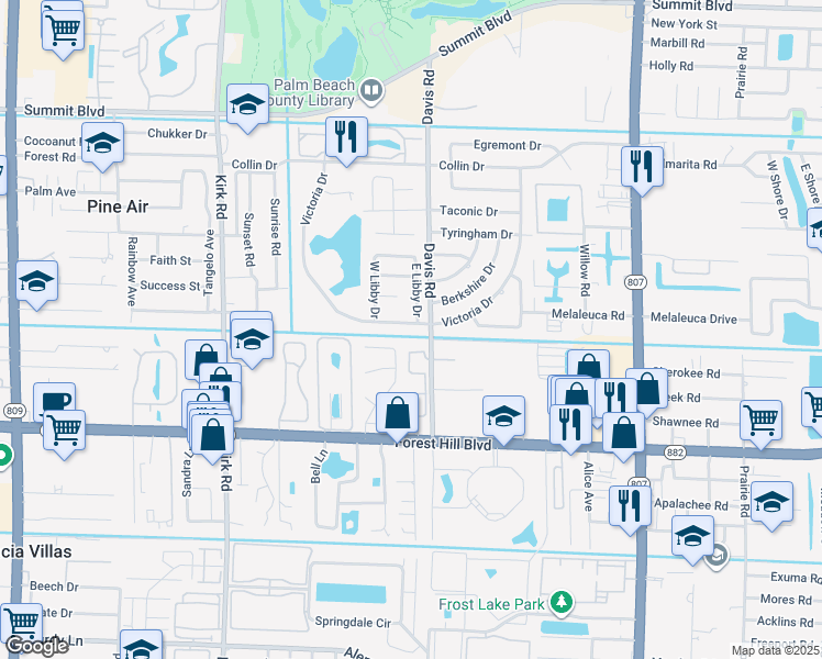 map of restaurants, bars, coffee shops, grocery stores, and more near 3542 Victoria Drive in West Palm Beach