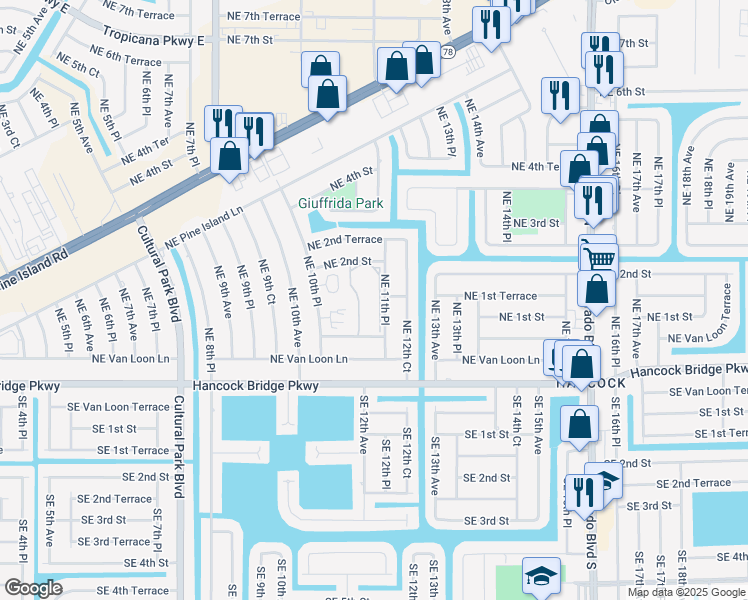 map of restaurants, bars, coffee shops, grocery stores, and more near 1109 Van Loon Commons Circle in Cape Coral