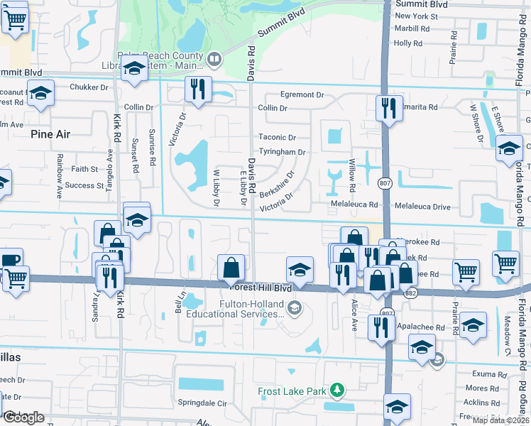 map of restaurants, bars, coffee shops, grocery stores, and more near 1454 Victoria Drive in West Palm Beach