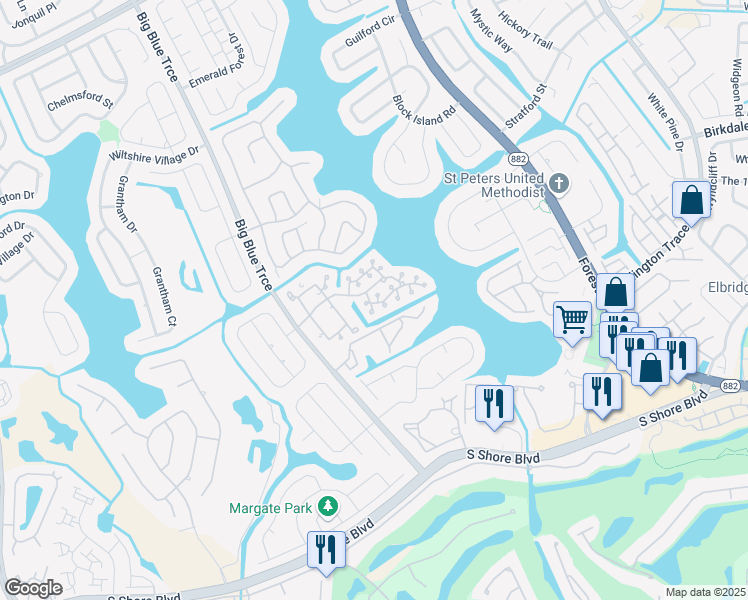 map of restaurants, bars, coffee shops, grocery stores, and more near 1745 Shoreside Circle in Wellington