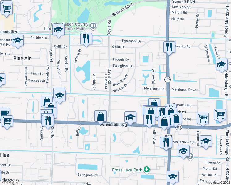 map of restaurants, bars, coffee shops, grocery stores, and more near 1454 Victoria Drive in West Palm Beach