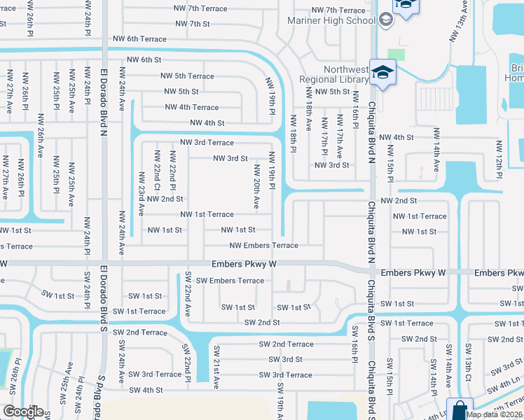 map of restaurants, bars, coffee shops, grocery stores, and more near 115 Northwest 20th Avenue in Cape Coral