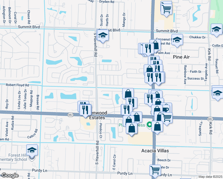 map of restaurants, bars, coffee shops, grocery stores, and more near 4885 Luqui Court in West Palm Beach