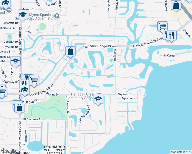 map of restaurants, bars, coffee shops, grocery stores, and more near 13040 Sandy Key Bend in North Fort Myers