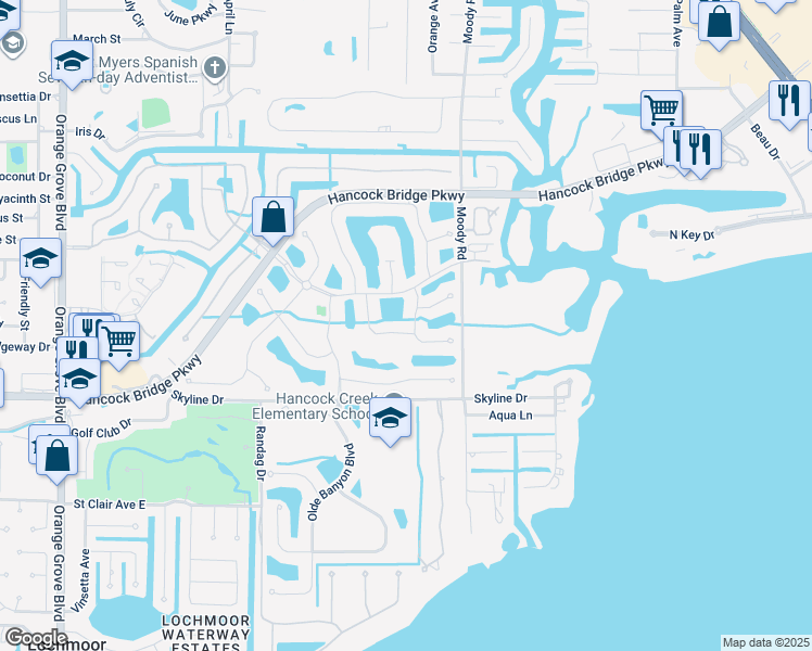 map of restaurants, bars, coffee shops, grocery stores, and more near 13000 Sandy Key Bend in North Fort Myers