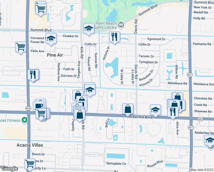 map of restaurants, bars, coffee shops, grocery stores, and more near 3688 Victoria Drive in West Palm Beach
