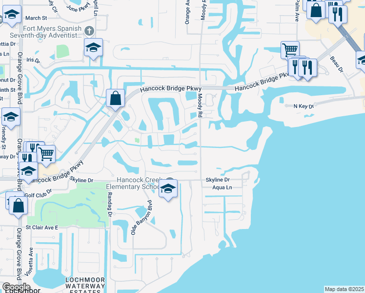 map of restaurants, bars, coffee shops, grocery stores, and more near 3131 Sea Trawler Bend in North Fort Myers